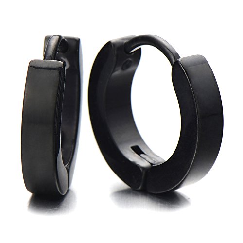 Anneau Boucles d'oreilles Charnière Noir - Créoles - Boucles d'oreilles pour Homme Femme - Acier - 1 paire