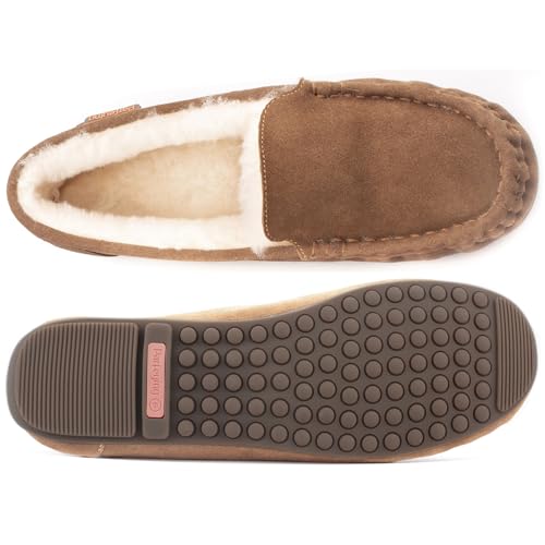 Parfeying Women's Sheepskin Moccasin Slippers Cow Suede Memory Foam Driving Style Indoor Outdoor Loafers,L20102 Chestnut 10US by Parfeying - Image 5