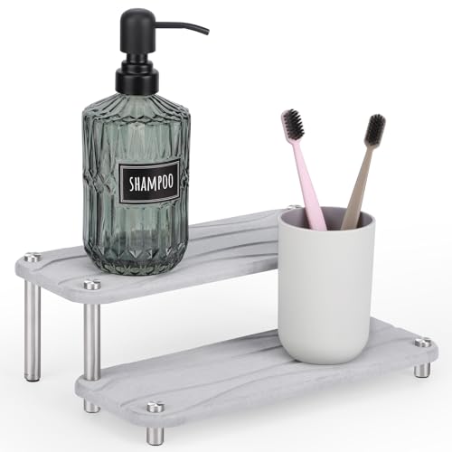 Image of Segbeauty 2 Tier Quick Dry Diatomaceous Earth Stone Tray, 11x4.3in Water Absorbing Bathroom Tray Countertop Organizer Instant Drying Vanity Tray, Kitchen Counter Dish Soap Dispenser Rack Sponge Holder