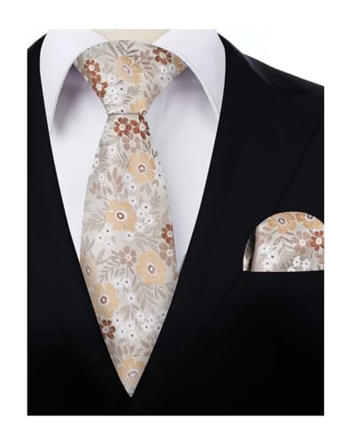 Image of Alizeal Mens 3.15'' Natural Flower Pattern Tie with Floral Pocket Square Set