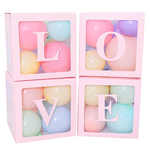 Agyvvt Wedding Party Birthday Balloon Box Decorations (4 Pink Boxes) | 4Letters (L O V E)