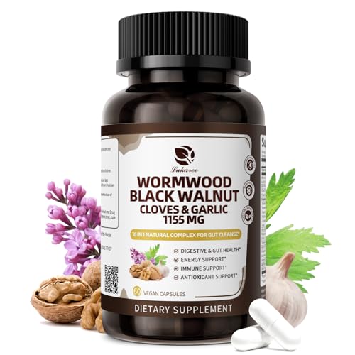 Image of Lukaree 16-in-1 Wormwood Black Walnut Clove Cleanse for Humans - Natural Gut Detox & Digestive Health with Pumpkin Seeds Garlic Oregano Turmeric, Liposomal Tech 98% Absorption, Vegan Capsules 1150mg