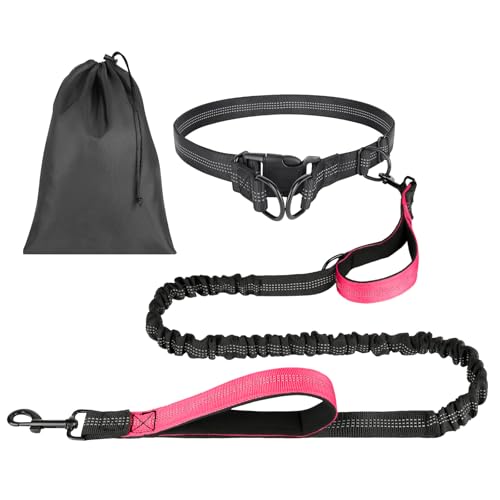 OFFCUP Guinzaglio Cani Mani Libere, Guinzaglio Da Jogging, Prolunga Elastica Con Borsa Portaoggetti per Addestramento, Camminata, Jogging E Corsa Con Cani (Fucsia, Per 1 Cane)