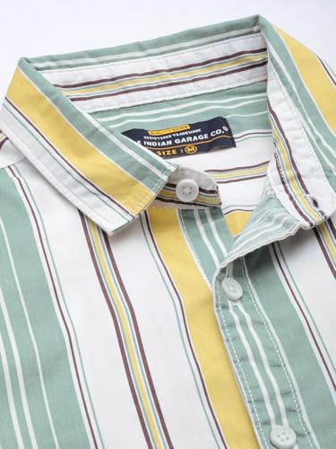 Image of The Indian Garage Co Men Regular Fit Striped Full Sleeves Cutaway Collar Casual Shirt