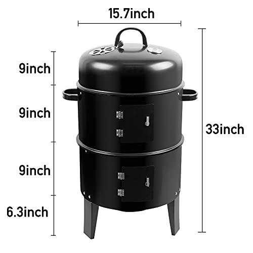 Zxmt 17 Inch Vertical Multi-Layer Steel Charcoal Smoker, Heavy Duty Round Charcoal Bbq Grill For Outdoor Smoking Charcoal Grill With Thermometer Outdoor Home Party #TOP1