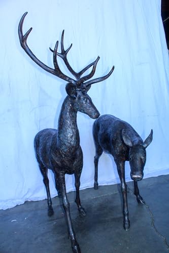 Par de estatuas de ciervo en bronce tamaño natural miniatura 3
