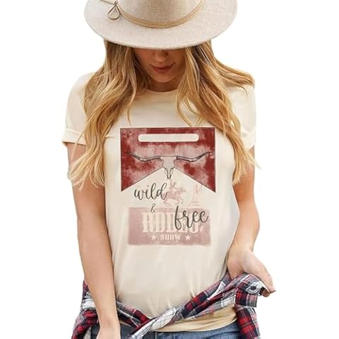 Western Cowgirl Shirts for Women Vintage Country Music Tees Cow Skull Rodeo Cowboy Casual Short Sleeve Tops T-Shirt Cover