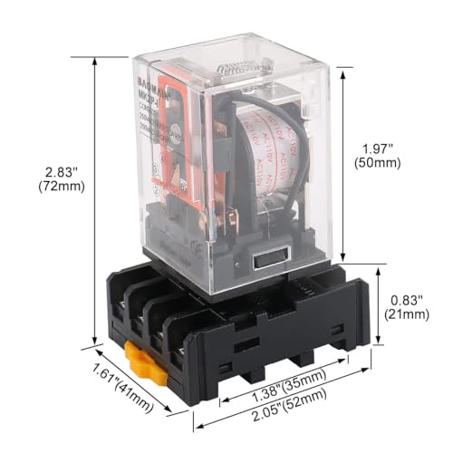 Baomain 2-Pack Power Relay MK2P-I 110VAC Coil DPDT 8 Pin with Plug-in Terminal Socket, for Automation and Control Systems