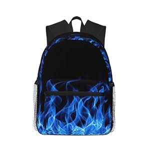 Blue-Flame-Print-Backpack-Travel-Laptop-Backpack-Cute-Purse-Casual-Backpack-Work-Traveling-Black Blue Flame Print Backpack Travel Laptop Backpack Cute Purse Casual Backpack Work, Traveling,, Black