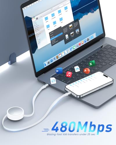 Image of CAFELE 240W Retractable USB-C Cable, USB-C to USB-C Cable 5A Fast Charger Cord, 5-Stage Adjustable Length USB Type-C Charger Cord for iPhone 17, 16, 15 Pro Max, S24 /S23, MacBook, iPad (White)