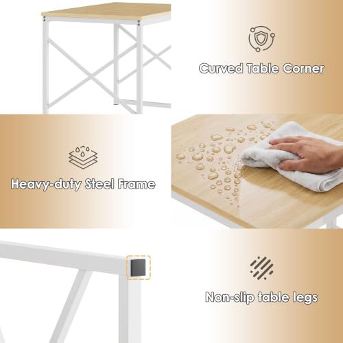 Image of VECELO 43.3 inch Kitchen Dining Table Set for 4, Heavy-Duty Steel Frame & Wood-Grain Tabletop, Space-Saving Dinette Sets with 2 Benches for Breakfast Nook and Small Space, Natural Wood