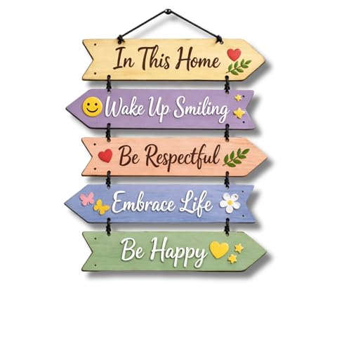 Image of Wooden Hanging Wall Decor Sign for Home | Motivational, Spiritual, Garden & Quote Wall Hanging Plaque for Living Room, Bedroom, Entryway & Office Decor (In This Home Positive Quotes) (Design 23)