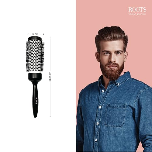 Image of ROOTS Professional Barrel Hair Brush | For Blow Drying & Volumizing | With Ceramic Barrel & Nylon Bristle | For Women's Wavy & Curly Hair | Length - 10.59 Inch, Model No - PEC44 Black