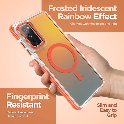 Image of Magnetic Case for Samsung Galaxy S20 FE 5G [Compatible with Magsafe] [Cute Fashion Fluorescent Design] [1 Screen Protector] Slim Translucent Matte Case for Galaxy S20 FE 5G 6.5 inch, Orange