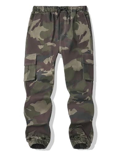 Auranso Boys Cargo Pants Kids Camo Jogger Sweatpants with Pockets Drawstring
