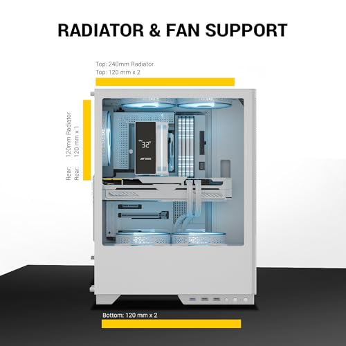 Image of Ant Esports X2 LCD Mid-Tower Computer Case /Gaming Cabinet - White | Support ATX, M-ATX, M-ITX | Pre-Installed 3 ARGB Fans