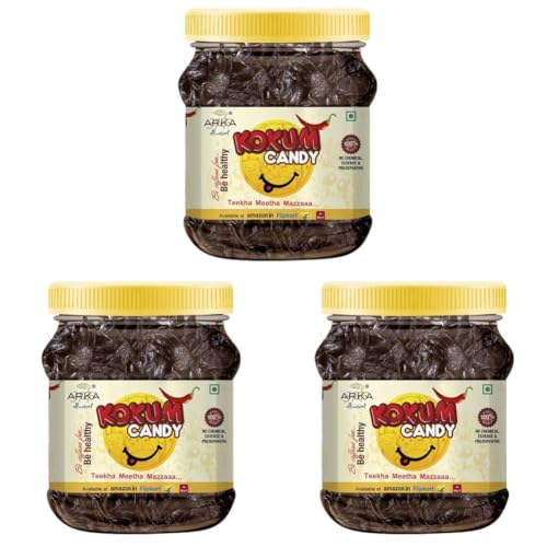 Image of Arka All Natural Kokum Candy Teekha Meetha - Sweet & Spicy | Tangy Chatpata Digestive Candy | No Preservatives | Gluten-Free | 200g Bottle (Pack of 3)