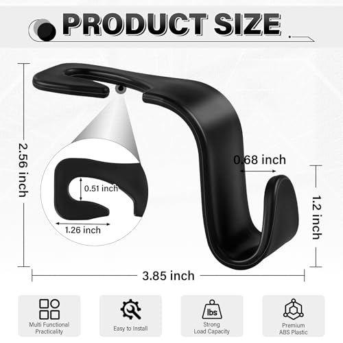 Image of SINGARO 4 Pack Car Seat Headrest Hooks, Vehicle Back Seat Hanger Storage Organizer for Purse Handbag Backpack Coat Grocery, 360 Rotating Heavy Duty Holds 44lbs, Black