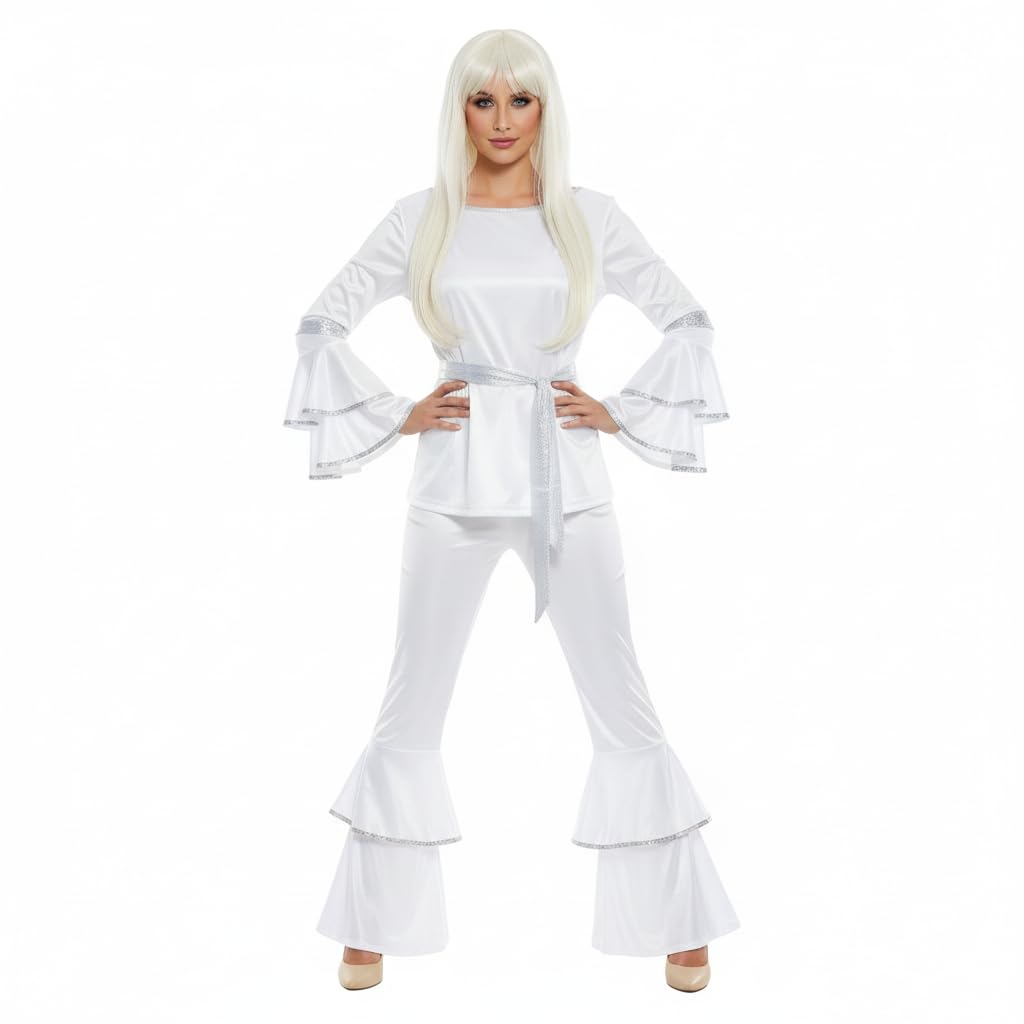 Dancing Diva Costume for Women – Includes Top, Trousers, Waist Tie & Blonde Pop Star Wig – Fancy Dress Outfit for Halloween, Parties & Dance Events (Size 8-10)