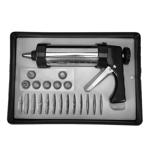 Cookie Press Gun Set, Spritz Cookie Press for Baking Stainless Steel Icing Decoration Press Gun Kit Biscuit Press Gun with 13 Discs 7 Icing Tips for Home DIY Biscuit Maker and Decoration, Black