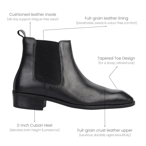 Image of Hayes London Chelsea Boots for Man | Crust Leather Black Ankle Boots | Cuban Heel Pointed Toe Stylish Formal & Casual Boots for Men | Slip-On Elastic Side Panel