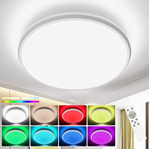 Blibly Dimmable Flush Mount Ceiling Light with Remote Control, Round LED Closet Light Fixture 11 Inch 24W 3000-6500K, RGB Overhead Light Fixture for Kitchen, Bedroom, Porches, Bathroom and Living Room Blibly Dimmable Flush Mount Ceiling Light with Remote Control, Round LED Closet Light Fixture 11 Inch 24W 3000-6500K, RGB Overhead Light Fixture for Kitchen, Bedroom, Porches, Bathroom and Living Room
