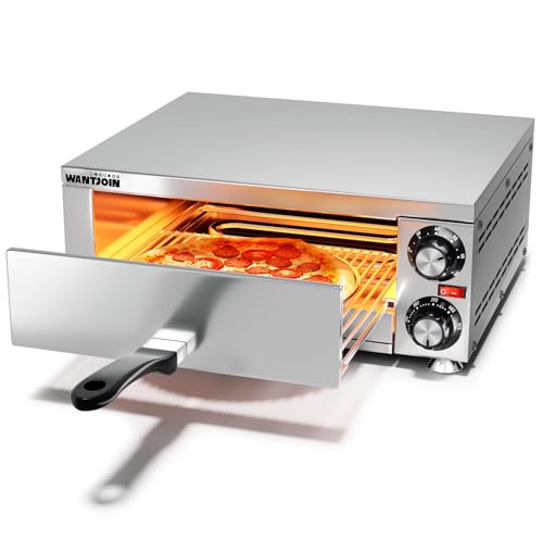 Image of Wantjoin Pizza Oven Indoor - Electric Pizza Ovens Countertop Stainless Steel Commercial Pizza Maker Fits 12" Pizzas, With Timer Crumb Tray, 110W, For Home, Bars, Food Trucks