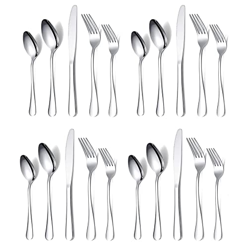 Image of Premium Daily Use Cutlery Stainless Steel Luxury Flatware Serving Dinner Spoon Fork Knife Reusable Mirror Finish for Home Kitchen Dining Table and Gifts (Set of 20, Silver)