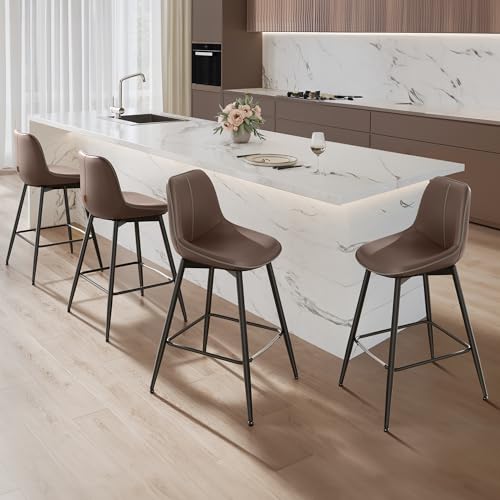 Image of VASAGLE Bar Stools Set of 4, Counter Height Bar Stools with Back, Ergonomic Backrest, Synthetic Leather, Metal Legs, 24.8-Inch Tall Barstools for Kitchen Island Home Bar, Easy Assembly, Coffee Brown
