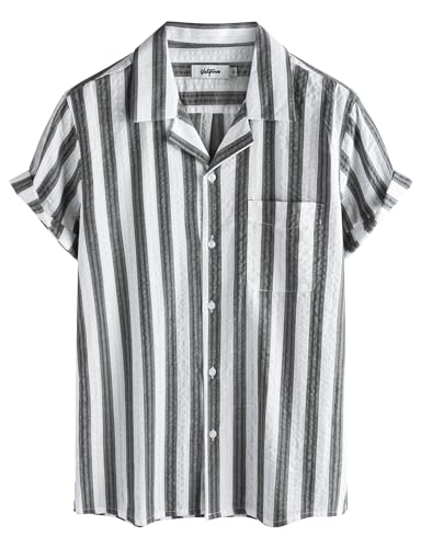 Image of VATPAVE Mens Striped Summer Shirt Casual Button Down Short Sleeve Beach Shirts Cotton Shirts for Men