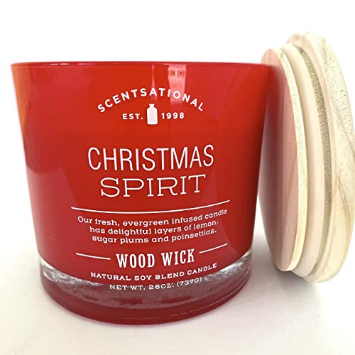 Scentsational Natural Soy Wax Christmas Spirit Evergreen Scented Jumbo Xl Holiday Jar Candle With Wood Wicks, 26Oz Red #TOP2