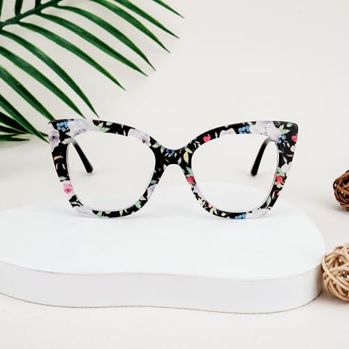 Image of Zeelool Oversized Cat Eye Glasses Frames for Women Stylish Floral Eyeglasses Chic Non Prescription Full Eyewear JGX674221-01, Medium