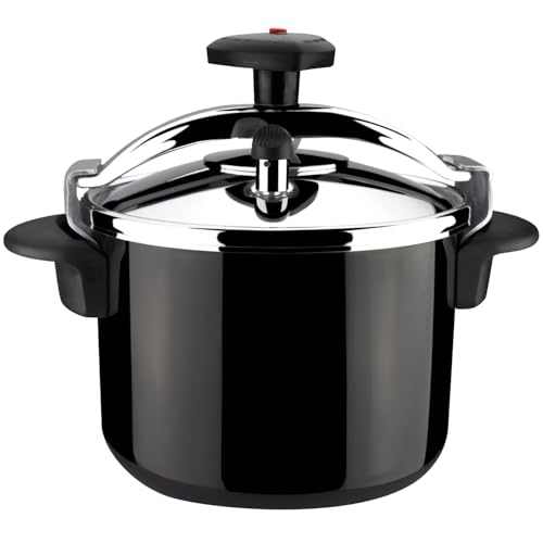 Magefesa Castell - Olla Express Tradicional Negra de 6 L, Acero Inoxidable 18/10, Todas las Cocinas, Inducción Total, Cocina Sana, Pomo Rotatorio