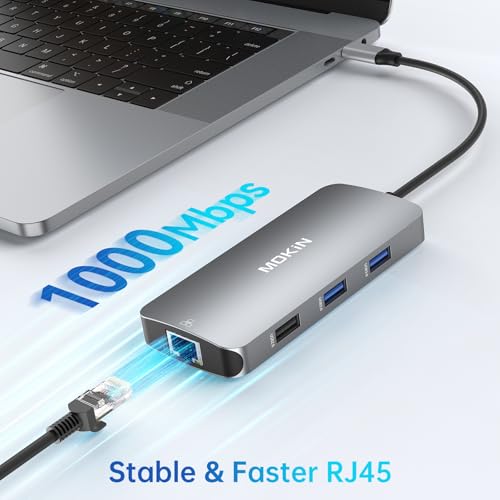 Image of USB C Adapters for MacBook Pro /Air,Mac Dongle with 3 USB Port,USB C to HDMI, USB C to RJ45 Ethernet,MOKiN 9 in 1 USB C to HDMI Adapter,100W PD Charging, USBC to SD /TF Card Reader USB C Hub