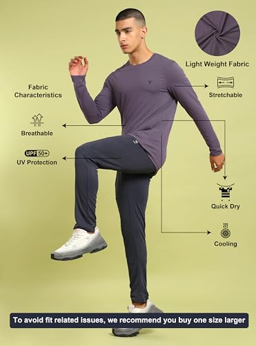 Image of TECHNOSPORT Men's Slim Fit Full Sleeve Crew Neck T-Shirt, COTFLEX Quick Dry Moisture Wicking Stretchable Sports Gym and Casual Wear
