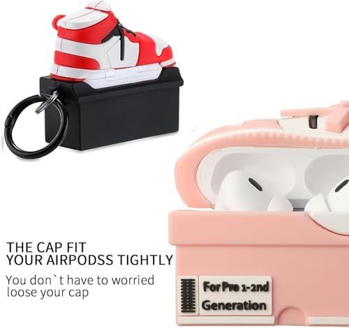 Image of Gedicht for Apple AirPods Pro 2nd Generation Case,Cute Cartoon Shoe Box Soft Silicone Protective Cases for AirPods Pro 2 Case with Keychain for Women Men, A-Red+Pink,2Pack