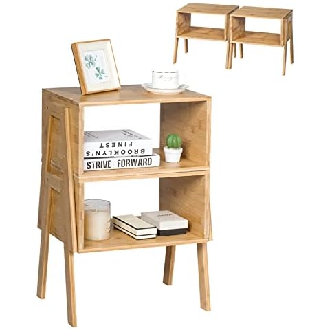 CASART Bamboo Stackable End Tables Set Cover