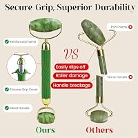 Rena Chris Gua Sha and Face Roller Set: Anti-Breakage Jade Roller for Long-Lasting Use, Jawline Sculpting and Puffiness Reducing, Gua Sha Facial Tools for Self Care Gift (Green) — image 3