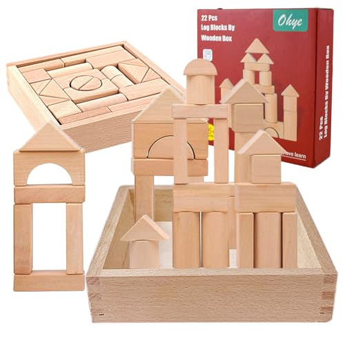 qimeyu Bausteine Holz,Holzspielzeug,Bastelklötzchen Holz,Holzbausteine Set zum Lernspielzeug,22 Stück Bausteine zum Stapeln für Kinder 3 4 5 6 Jahren