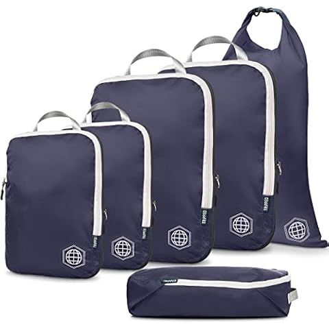 TRIPPED Travel Gear Compression Packing Cubes for Travel - Luggage and Backpack Organizer Packaging Cubes for Clothes (Navy Blue, 6 Piece Set) Cover