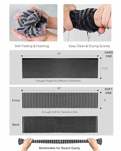 Yiclick 2 Pack Exfoliating Washcloth Towel - Exfoliating Body Scrubber, Loofah Wash Sponge - Korean & Japanse & African Washcloth - Soft + Rough Exfoliating Back Scrubber - for Senstive and Rough Skin