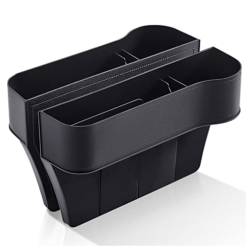 Aoreun Autositz Aufbewahrungsbox, 2 Stück Universal Autositzspalten-Aufbewahrungsbox, PU-Leder Autositzlücken-Organizer, Autositz Gap Aufbewahrungsbox Karte Handyhalter Tasche - Schwarz Cover