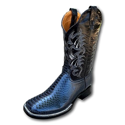 GadwallAR Men's Exotic Pattern Western Cowboy Slip-On Square Toe Boots in Leather-Alex Series in Caiman & Python Styling bota de vaquero para hombre Snake Blk 8