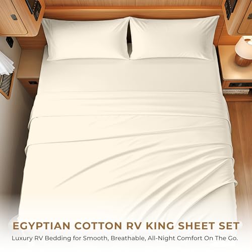 Image of SGI bedding 100% Egyptian Cotton Sheets RV King Size - 600 Thread Count Sheets Set, Soft, Cooling, 15 inch Deep Pocket, Luxury Hotel Bedding, Breathable, Durable - Butter