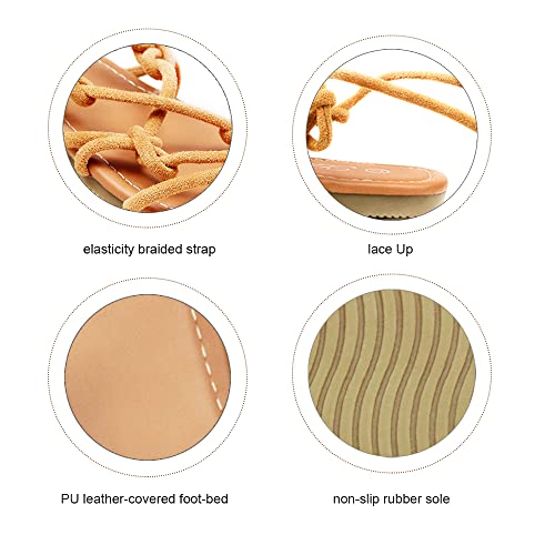 Women's Open Toe Lace Up Gladiator Flat Sandals，Slip on Roman Sandals4