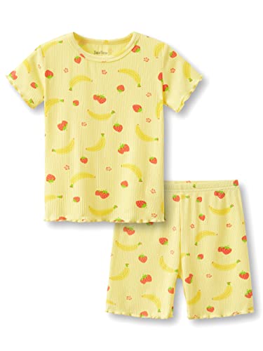 Beezizac Toddler & Little Girls Pajamas Cute Ditsy Floral/Strawberry Fruit Tee & Shorts PJ Spring Set Kid Size 2T- 10