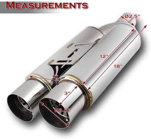 Universal 3.5" Dual Flat Tip T-304 Stainless Steel 2.5" Inlet Weld-On Exhaust Muffler+Silencer