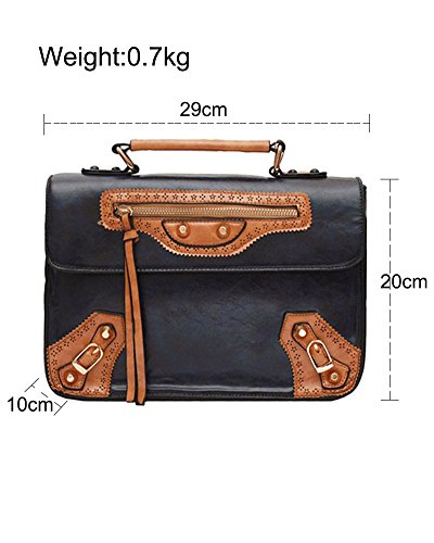 Uonbox Women's Satchel College School Handbag Briefcase Vintage Purse Dark Blue #TOP1