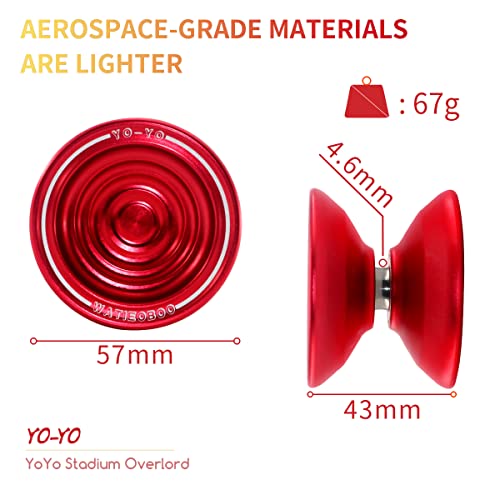 Watieoboo Yoyo Professional Unresponsive Yoyo, Metal Yoyo For Kids Beginner Replacement Responsive Ball Bearing +Storage Bag + Glove And 10 Yoyo Strings(Red) #TOP2