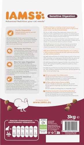 IAMS Sensible Verdauung Katzenfutter trocken - Trockenfutter für Katzen mit empfindlichen Mägen ab 1 Jahr, 3 kg